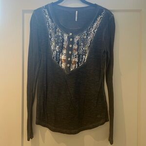 Free People Long Sleeve Sequin Longsleeve Top